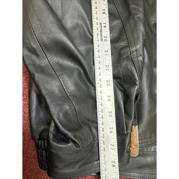 St Croix Shop Brown Black Two Tone Leather Double Collar Bomber Jacket 2XL Sz 50 - Picture 13 of 13